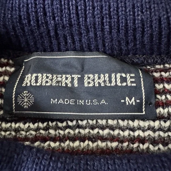 Robert Bruce Sweater Medium Mens Blue Knit Pullover USA Made Fair Isle Fisherman